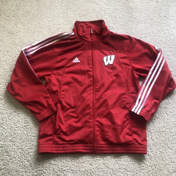 Adidas University of Wisconsin Full Zip Track Jacket Youth Medium 10/12 Red - Picture 1 of 9